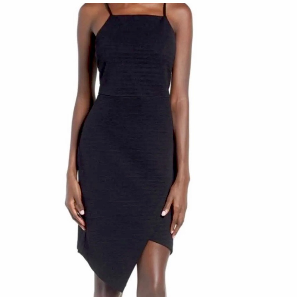 NWT June & Hudson Dress Black Asymmetrical Wrap size xs Bodycon stretch cocktail